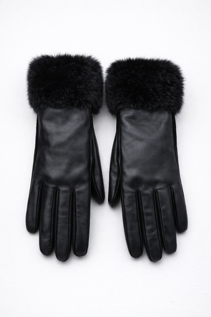 luxe faux leather gloves w/ fur trim