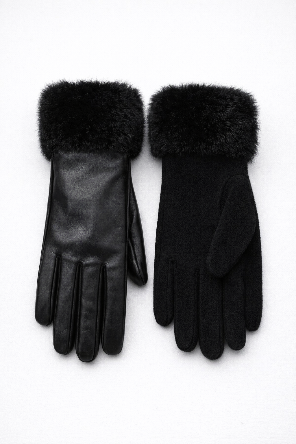 luxe faux leather gloves w/ fur trim