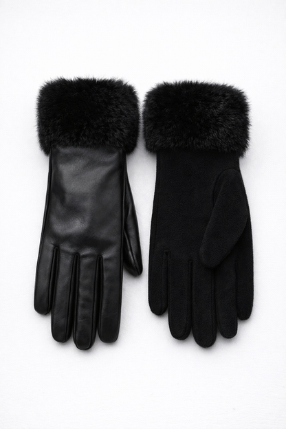 luxe faux leather gloves w/ fur trim