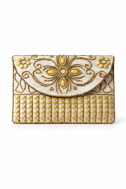 silver embroidered indian mini clutch