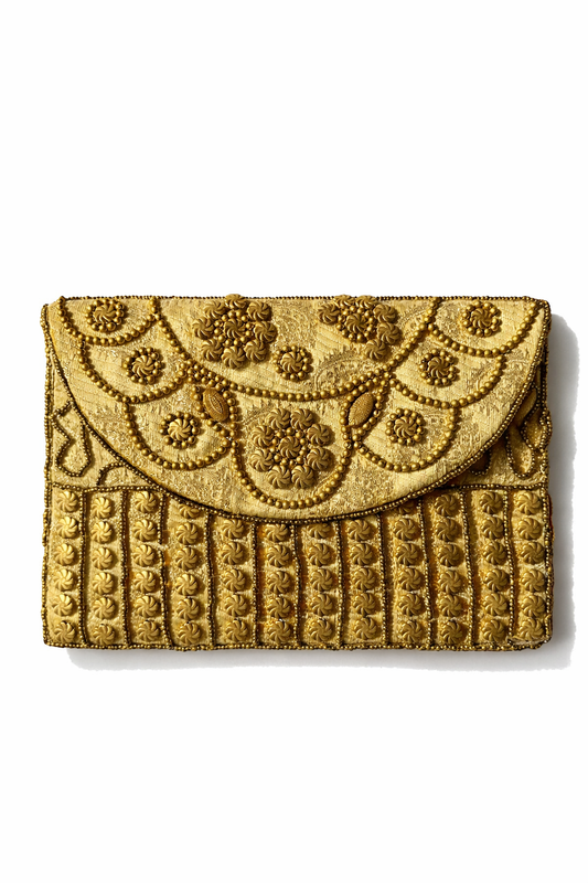 gold embroidered indian mini clutch