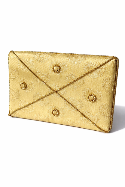 gold embroidered indian mini clutch
