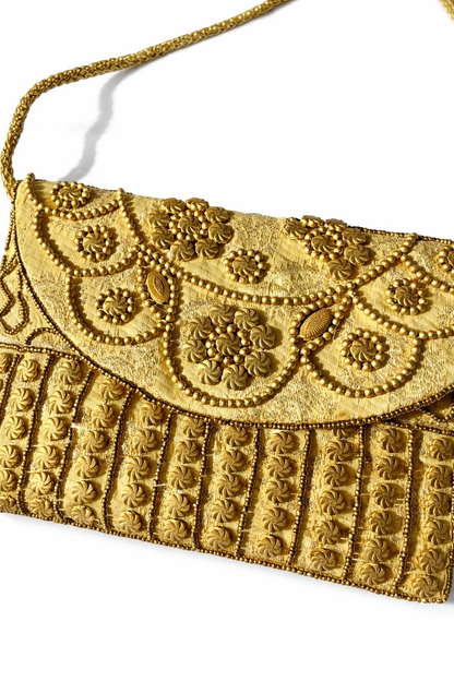 gold embroidered indian mini clutch