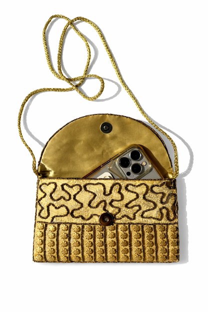 gold embroidered indian mini clutch