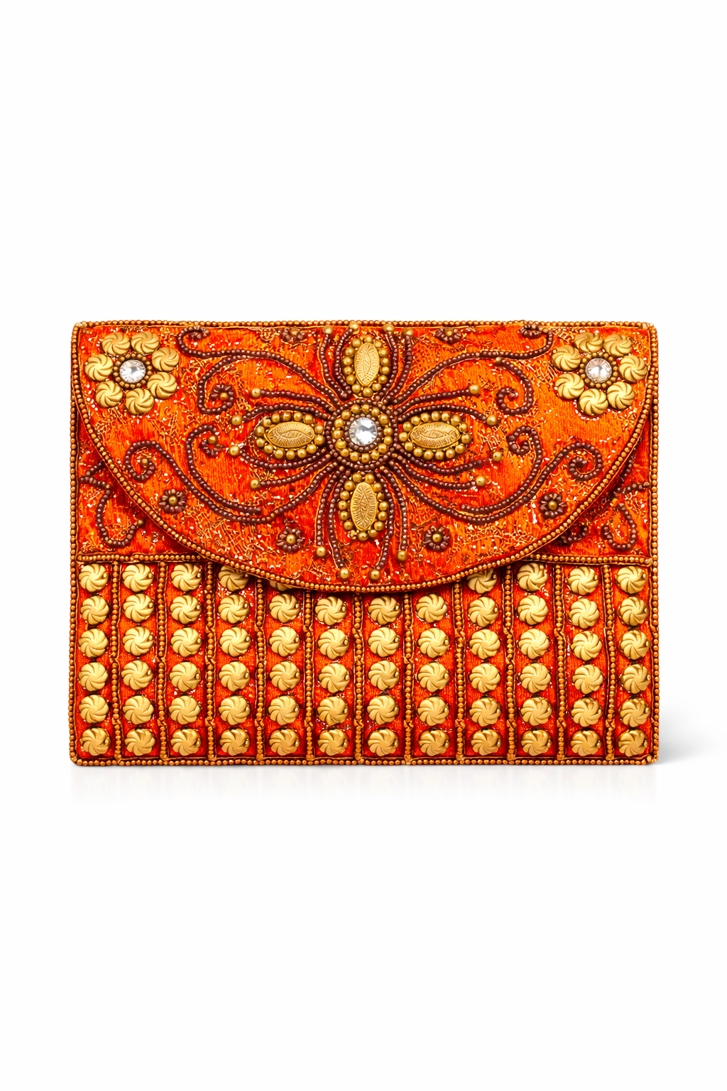 orange embroidered indian mini clutch