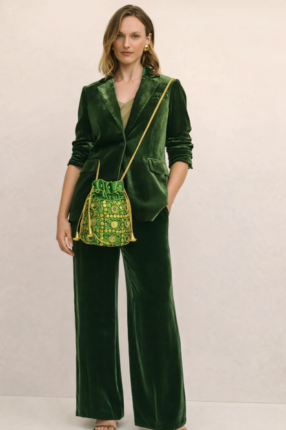 green embroidered potli bag