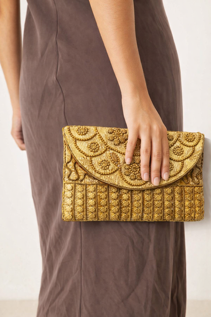 gold embroidered indian mini clutch