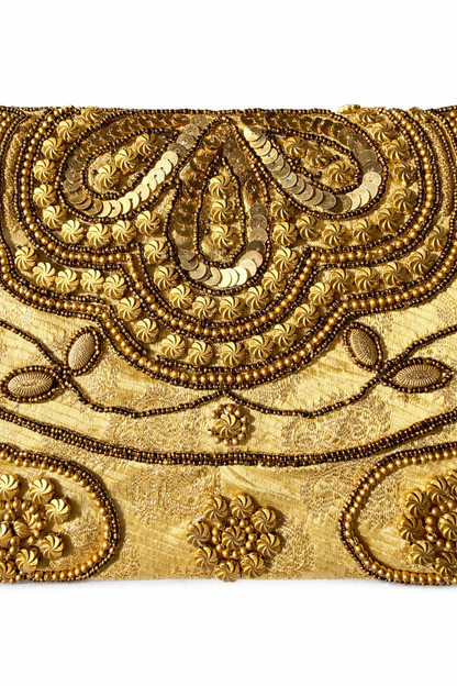 gold embroidered indian large clutch