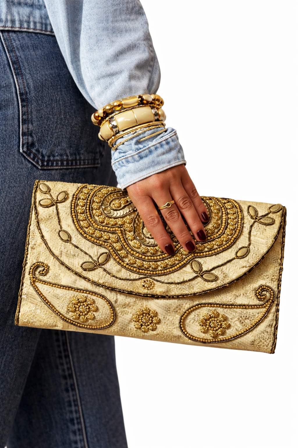 gold embroidered indian large clutch