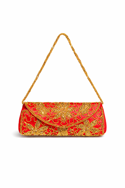 rouge embroidered clutch bag