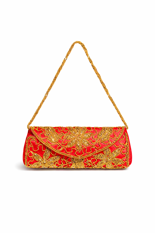 rouge embroidered clutch bag