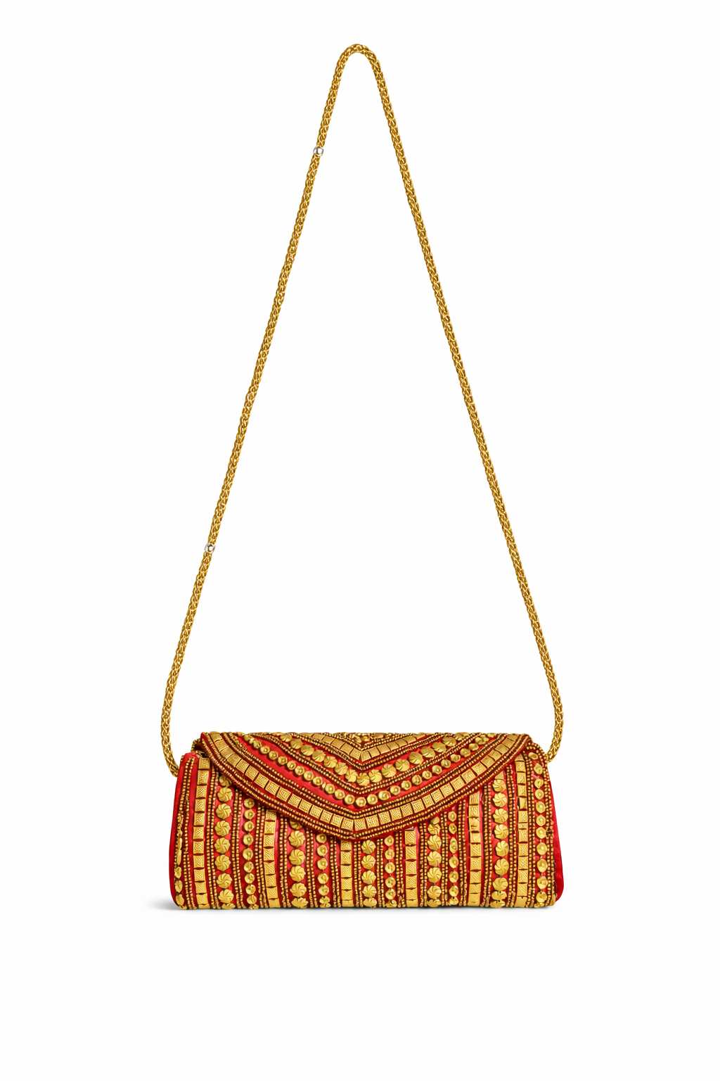 rouge embroidered clutch bag