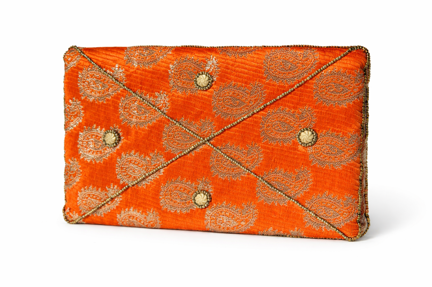 orange embroidered indian mini clutch