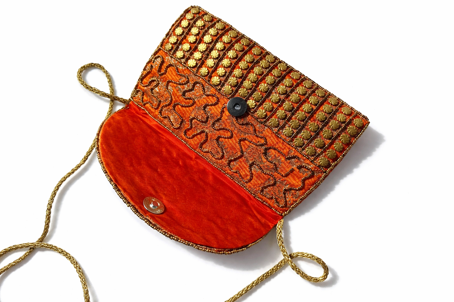 orange embroidered indian mini clutch