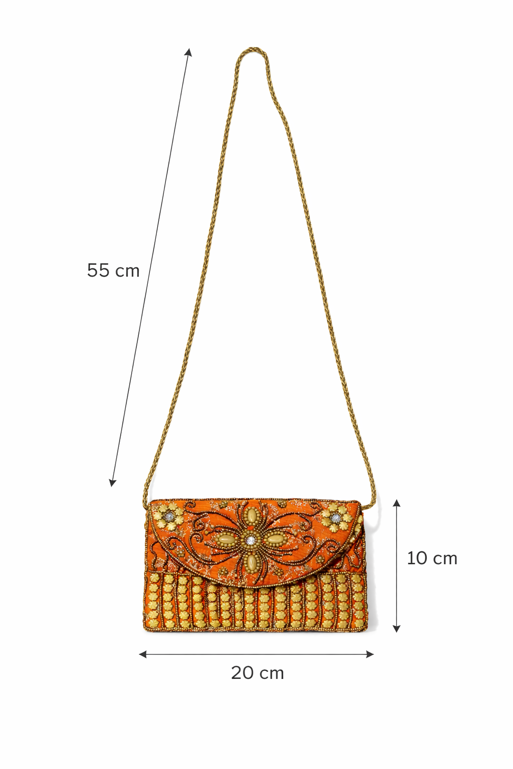 orange embroidered indian mini clutch
