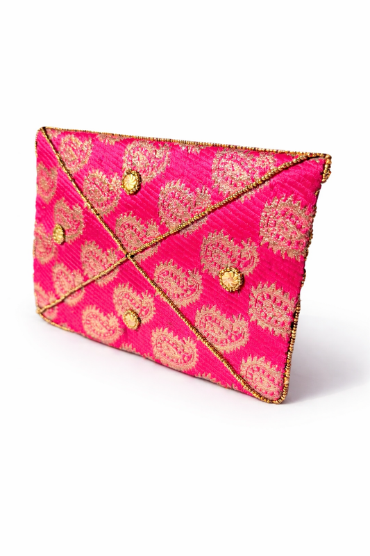 fuchsia embroidered indian mini clutch