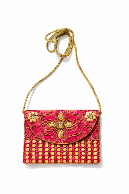 fuchsia embroidered indian mini clutch