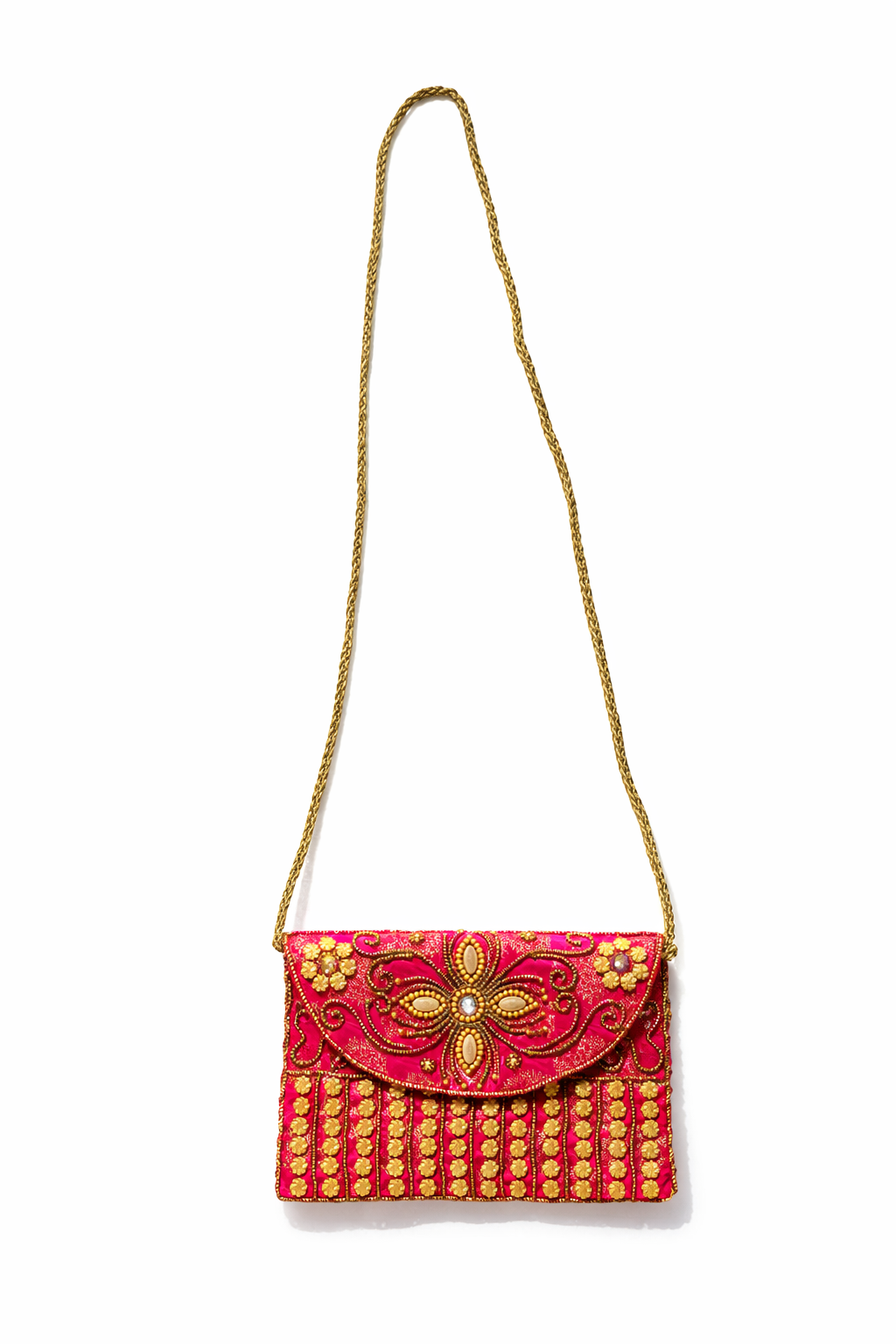 fuchsia embroidered indian mini clutch
