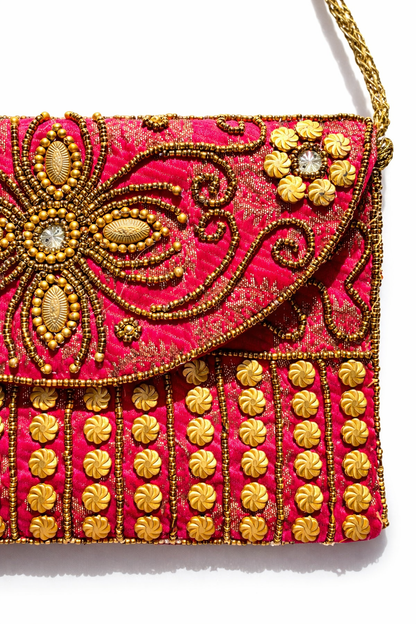 fuchsia embroidered indian mini clutch