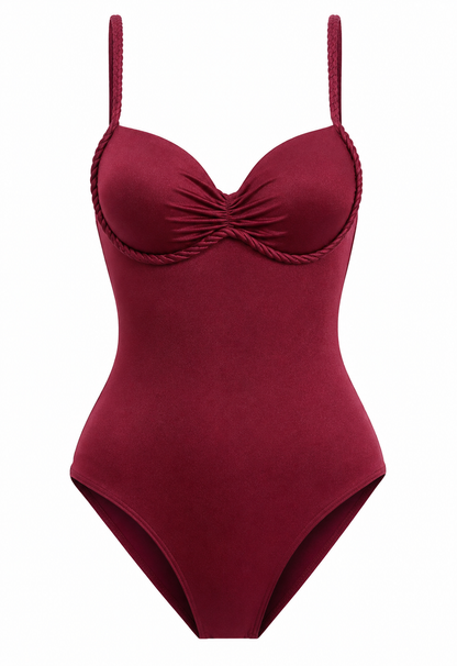 braided burgundy swimsuit