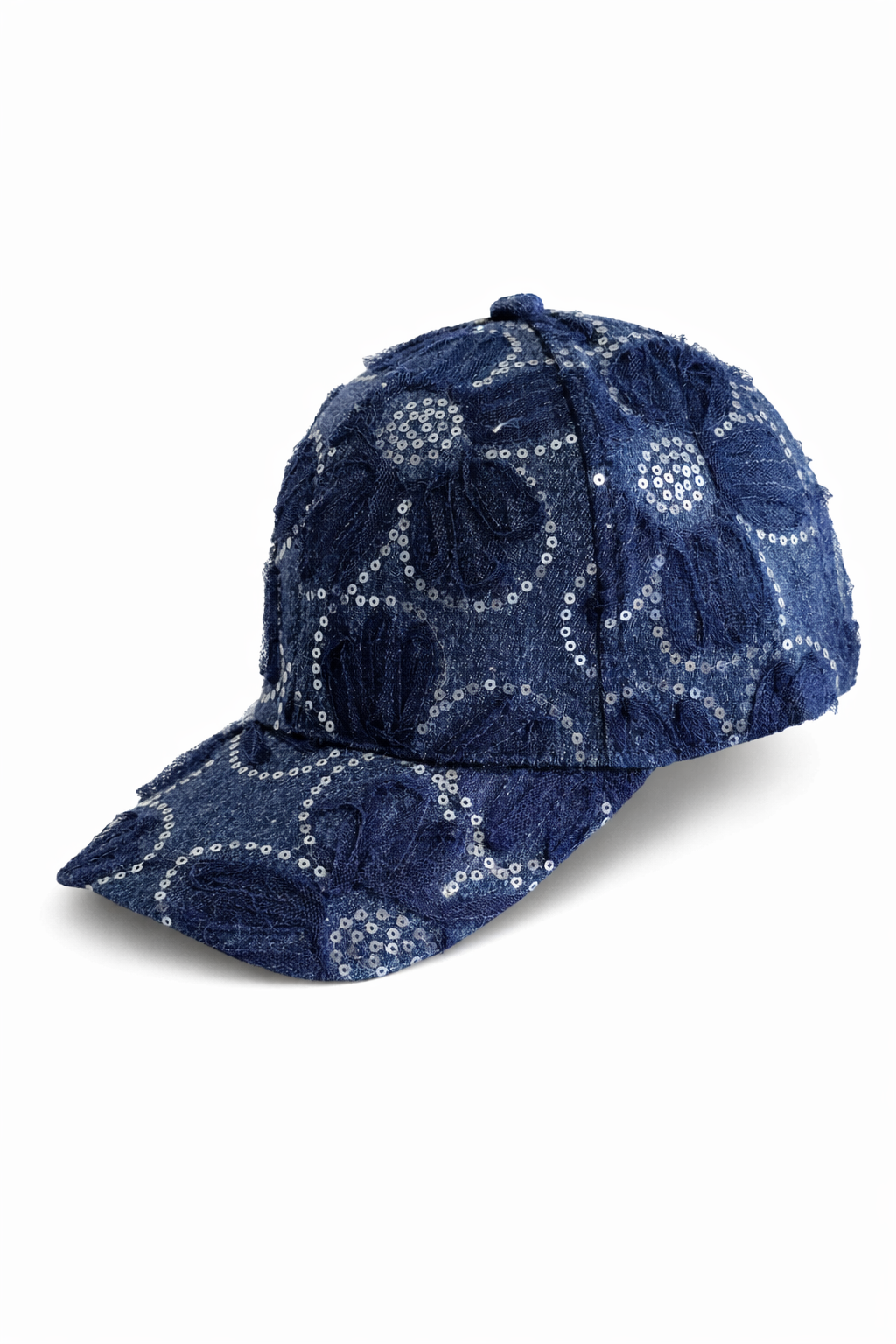 floral seqin denim cap - dark blue