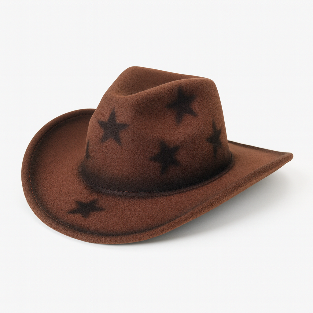 Unisex Coffee Brown Cowboy Hat with Star Print