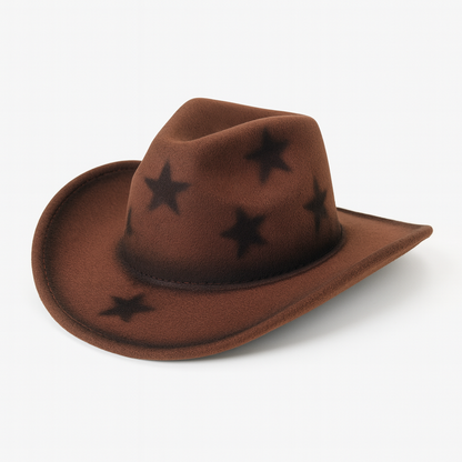Unisex Coffee Brown Cowboy Hat with Star Print