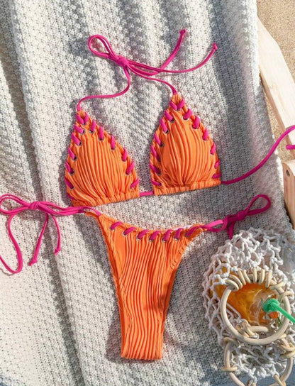 orange & pink ribbon bikini