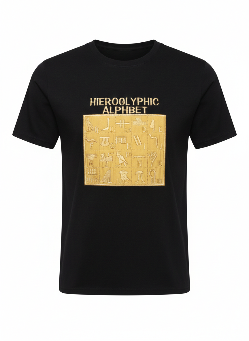 the hieroglyphic alphabet tee in onyx