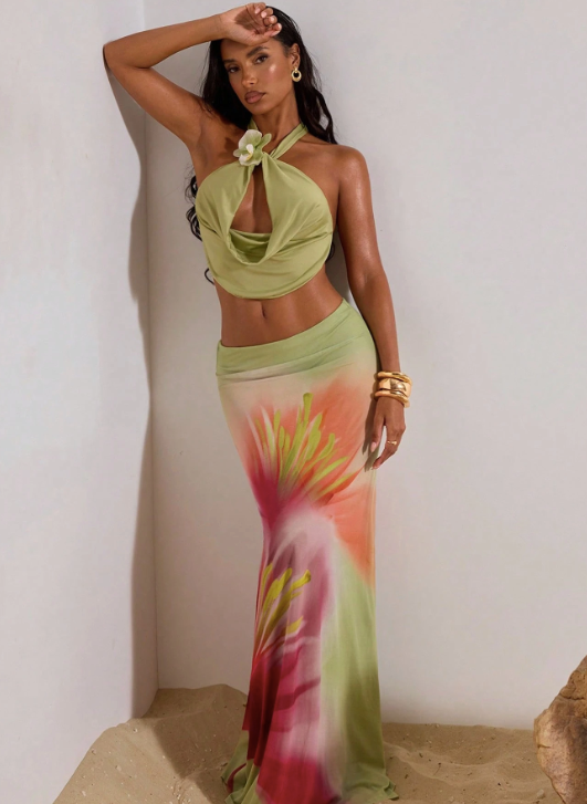 bloom mesh maxi skirt