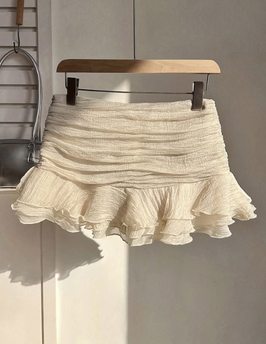 cream ruffle skirt