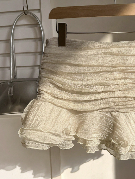 cream ruffle skirt