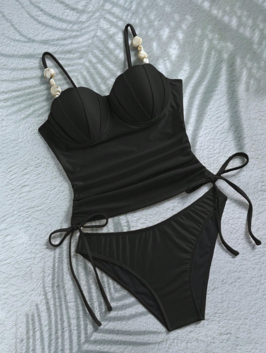 beaded black tankini