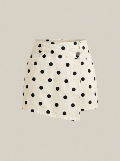 polka dot denim skort