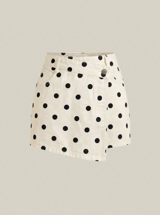 polka dot denim skort