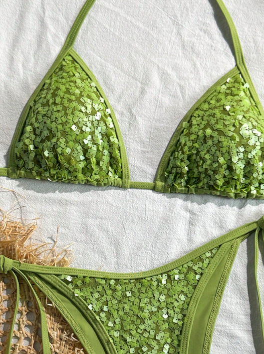 green sequin bikini