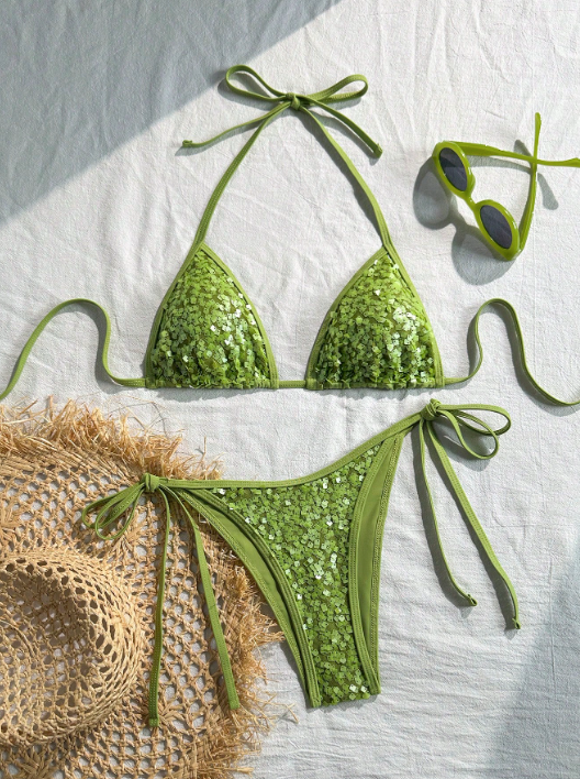 green sequin bikini