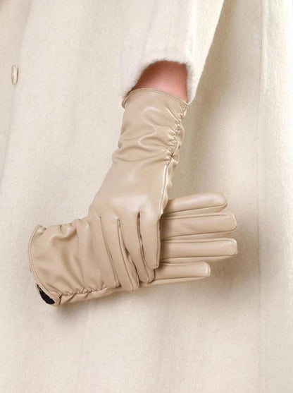 the sleek thermal leather glove - beige