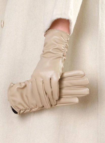 the sleek thermal leather glove - beige