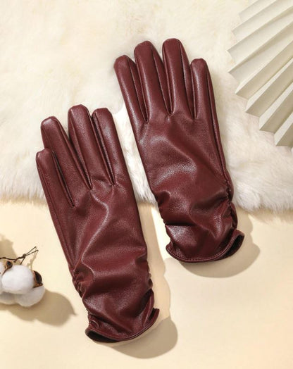 the sleek thermal leather glove - burgundy