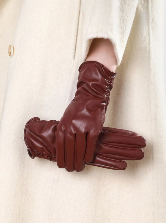 the sleek thermal leather glove - burgundy