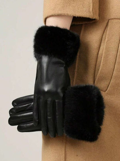 luxe faux leather gloves w/ fur trim