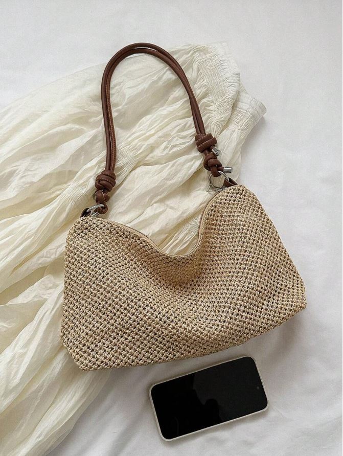boho straw knot bag