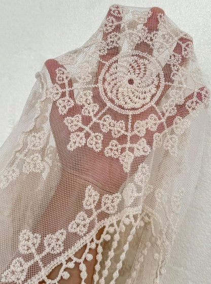 floral embroidery mesh cover-up