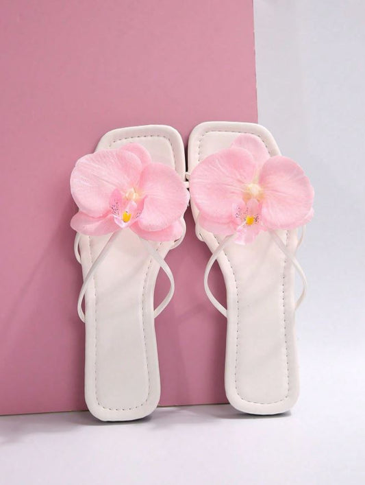 pink blossom strap flats