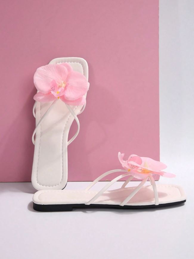 pink blossom strap flats