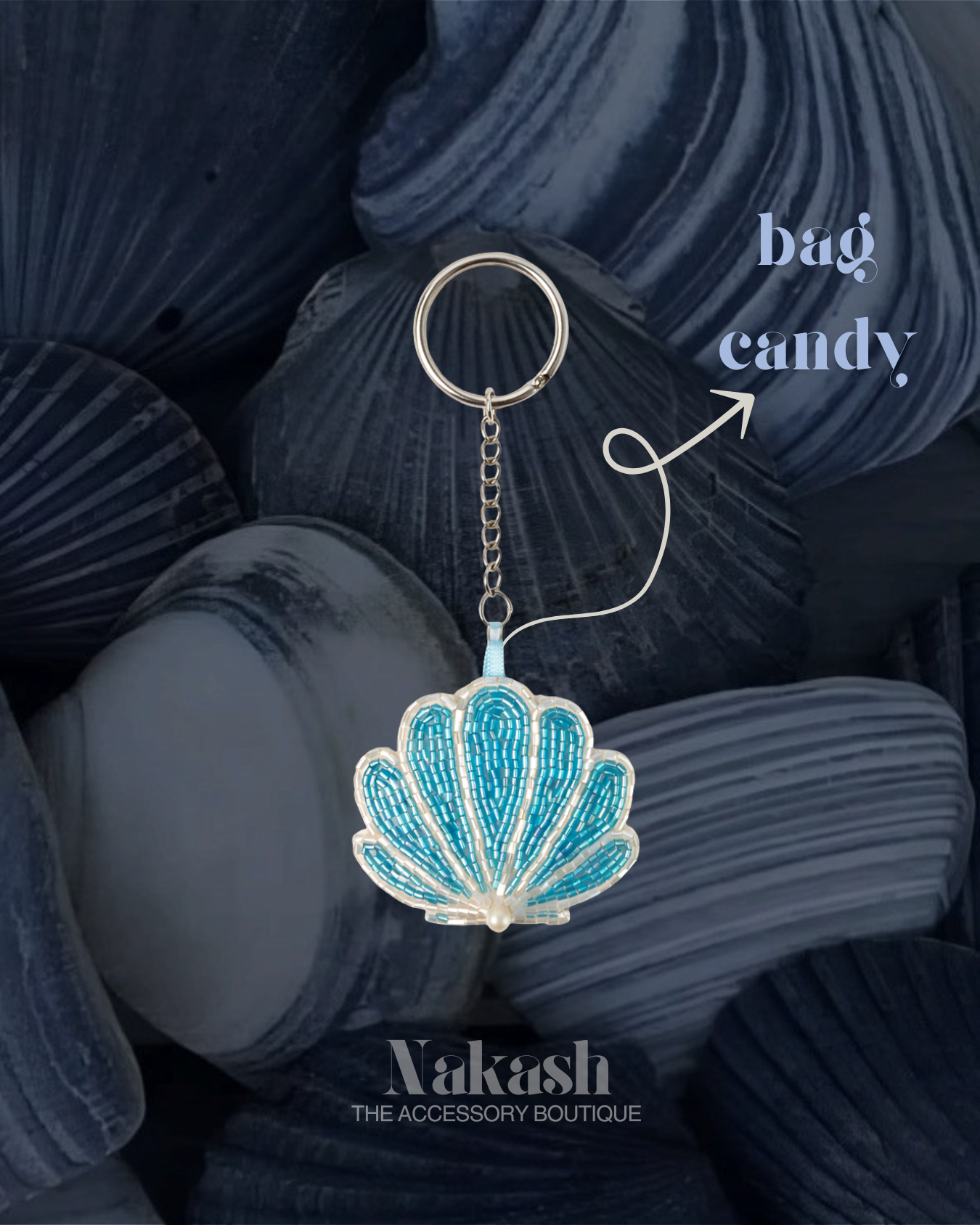 teal seashell beaded charm