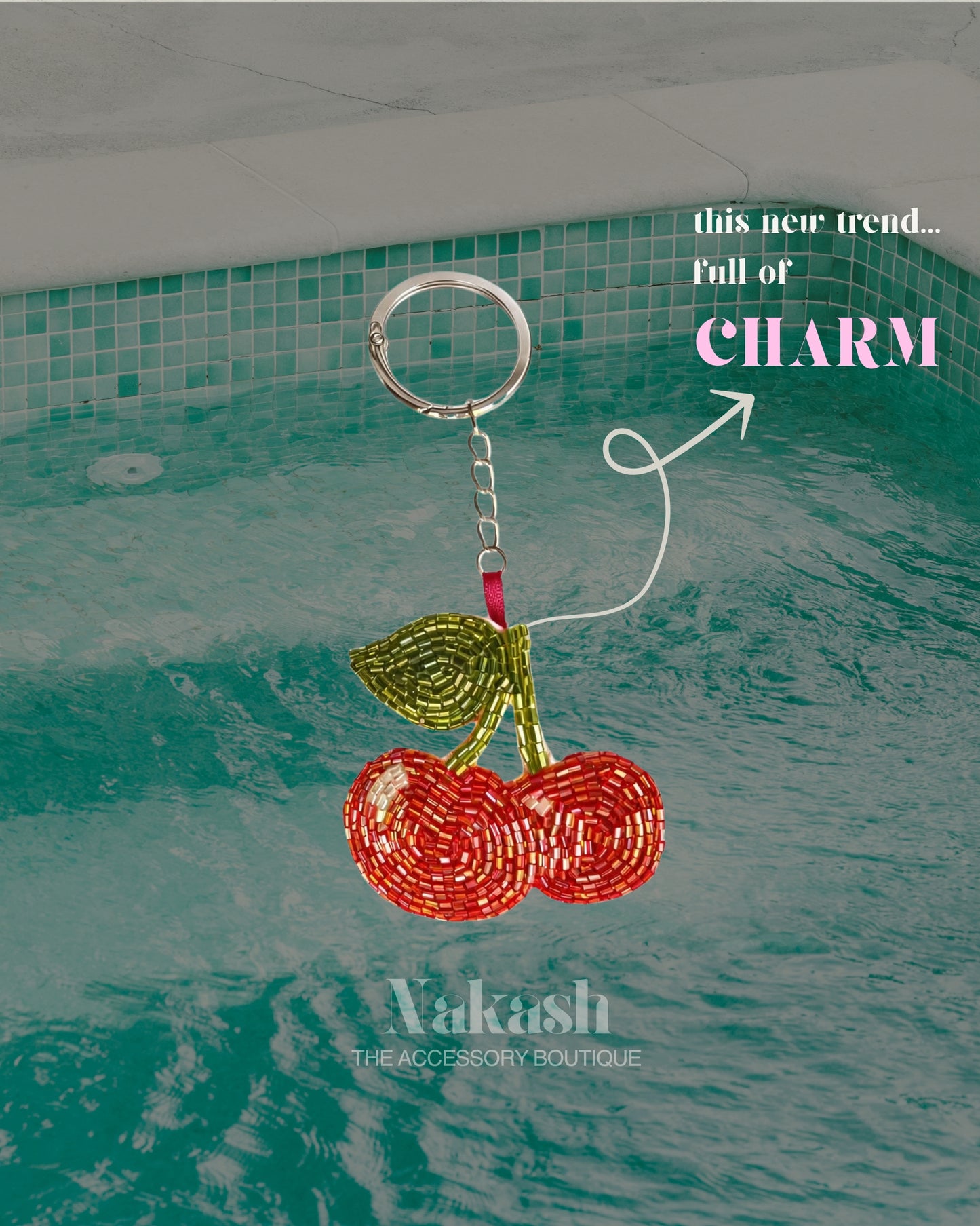 cherry bomb beaded bag charm